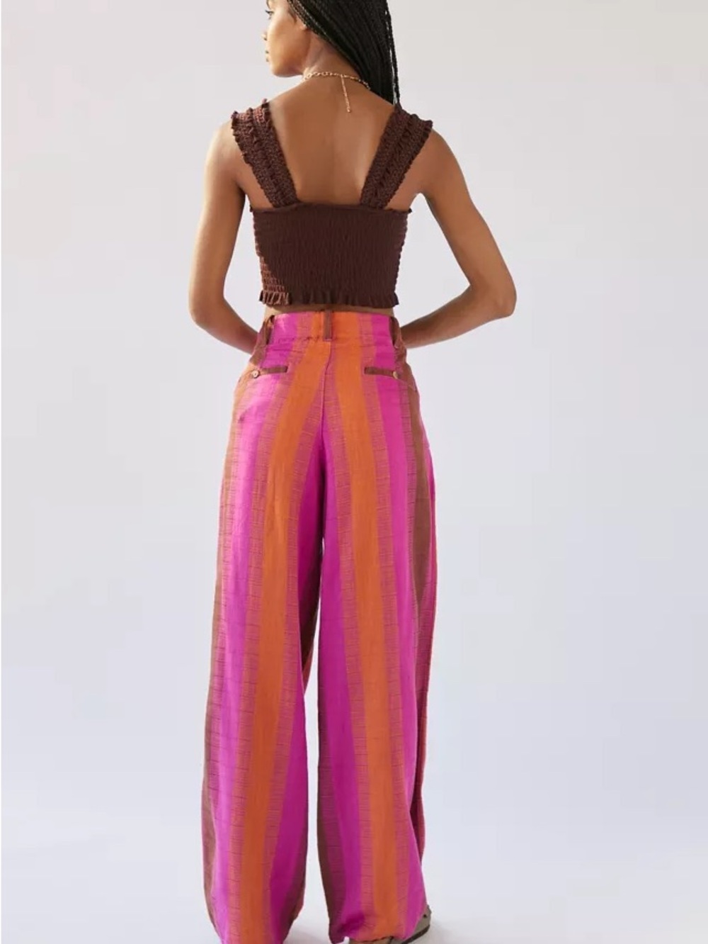 Urban Outfitters• Pink & Orange Low Rise Wide leg Martina Linen Trouser• Sz 0 - Picture 3 of 12